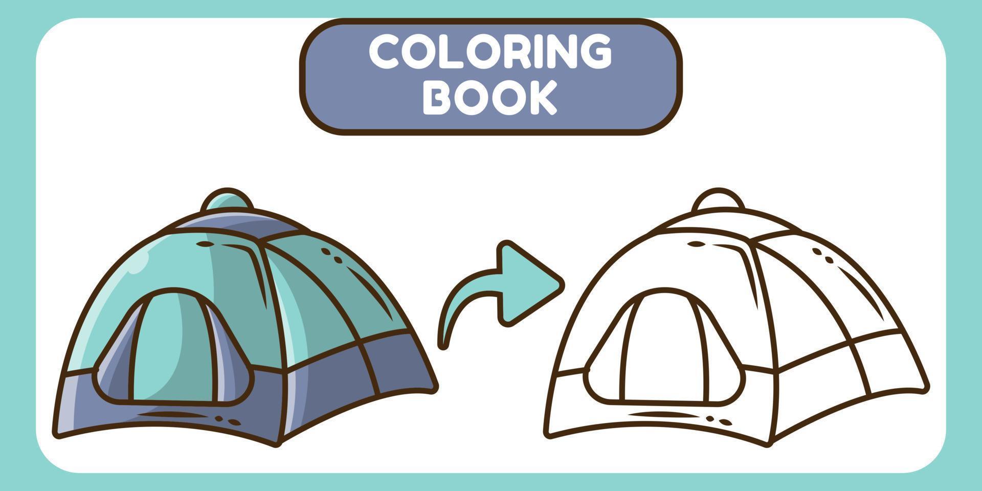 Cute tent hand drawn cartoon doodle coloring book for kids vector