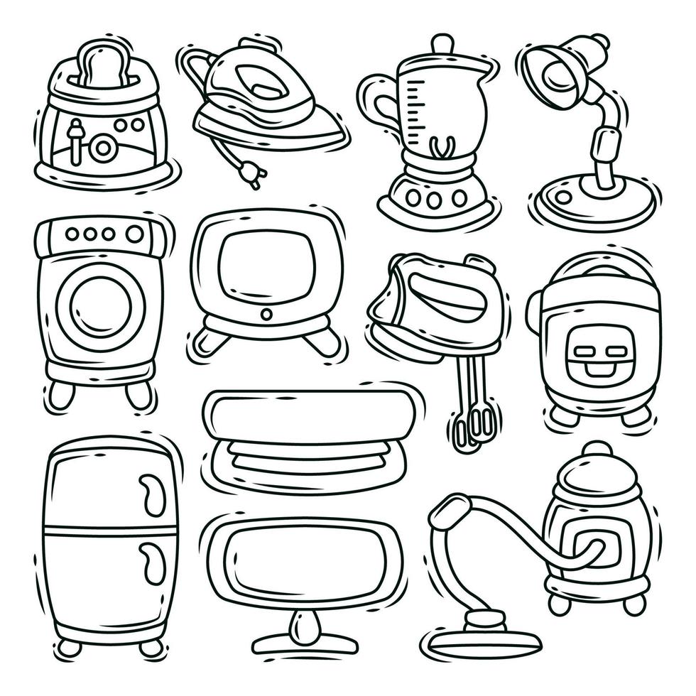 dibujos animados dibujados a mano doodle paquete de herramientas electrónicas para colorear vector