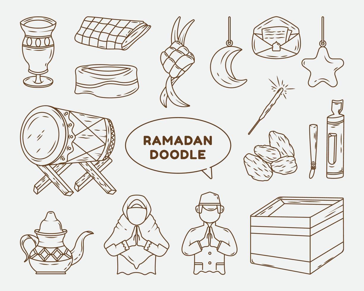 Hand drawn ramadan element cartoon doodle coloring vector