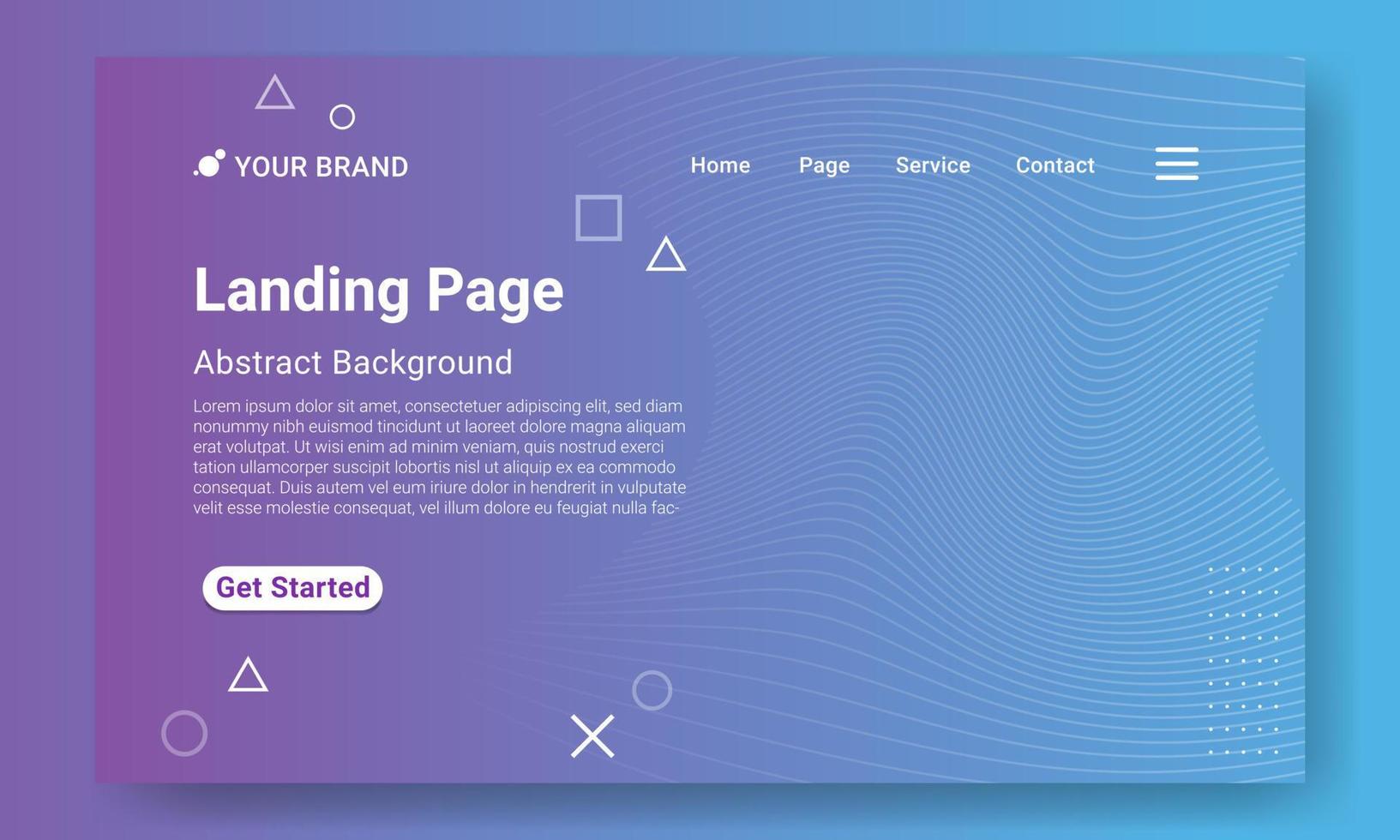 Purple gradient geometric background with dynamic shapes, wave and geometric element. Modern Landing Page Website Template. Design for website and mobile website development. vector