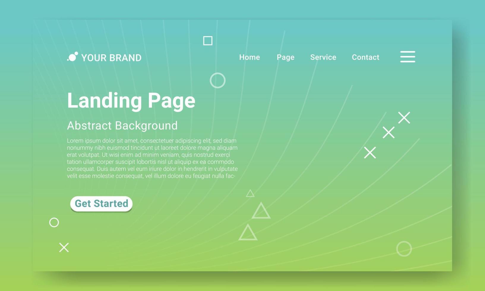 Abstract Landing Page Website Template Vector. Modern Green gradient geometric background with dynamic shapes. Design for website and mobile website development. vector
