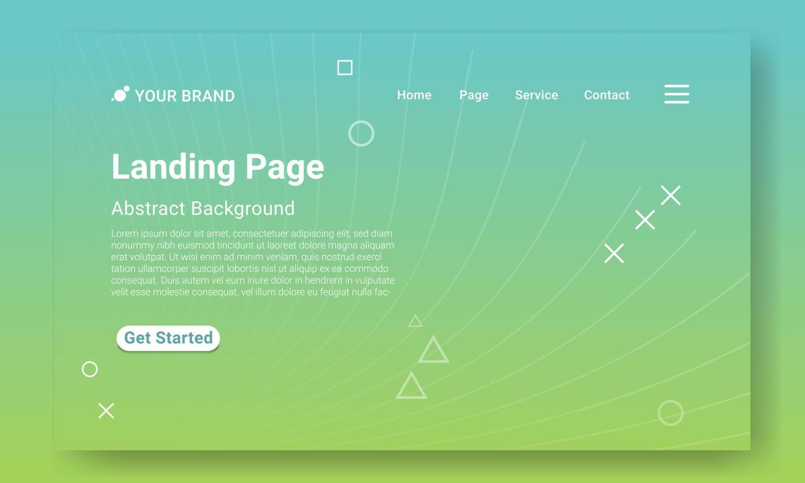 Abstract Landing Page Website Template Vector. Modern Green gradient geometric background with dynamic shapes. Design for website and mobile website development. vector