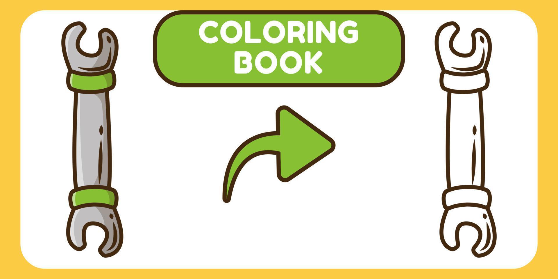 lindo libro de colorear de doodle de dibujos animados dibujados a mano de llave inglesa para niños vector