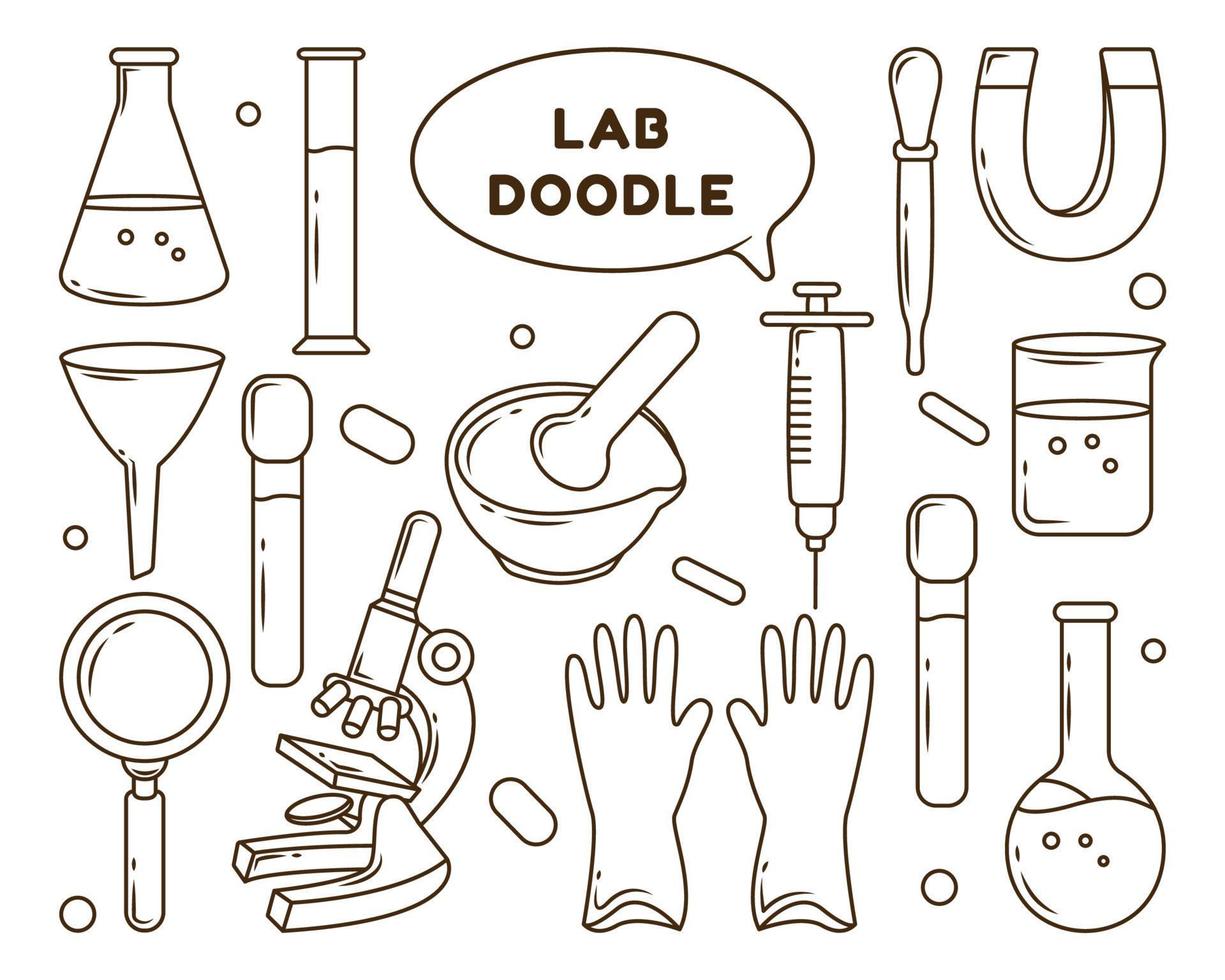 conjunto de equipo de laboratorio dibujado a mano dibujos animados doodle  diseño para colorear 5303688 Vector en Vecteezy