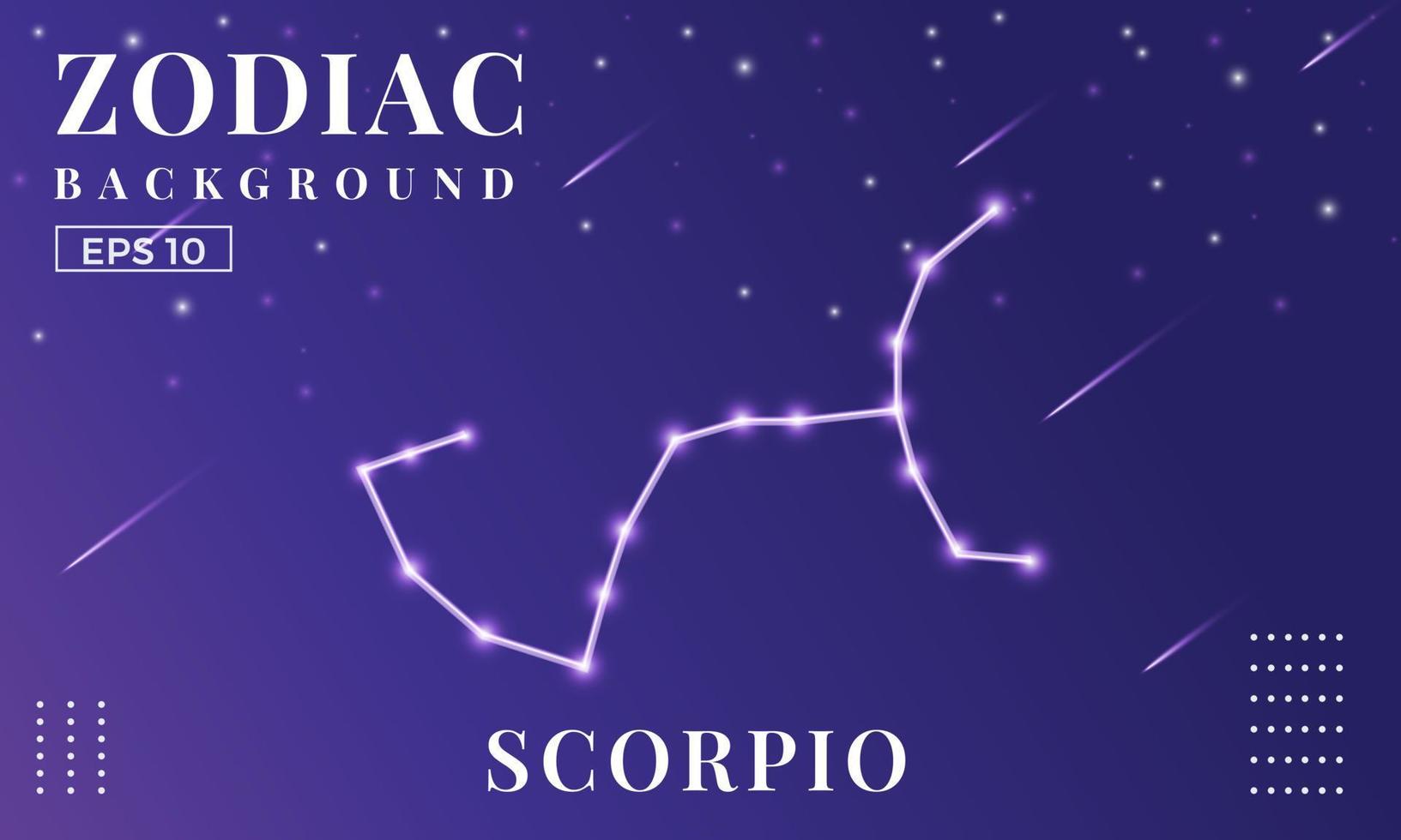 fondo de escorpión del zodiaco en la noche con hermosos adornos de estrellas y estrellas fugaces. perfecto para folletos de cuaderno, libros escolares, papel de cuaderno, libro, plantilla de revista. vector