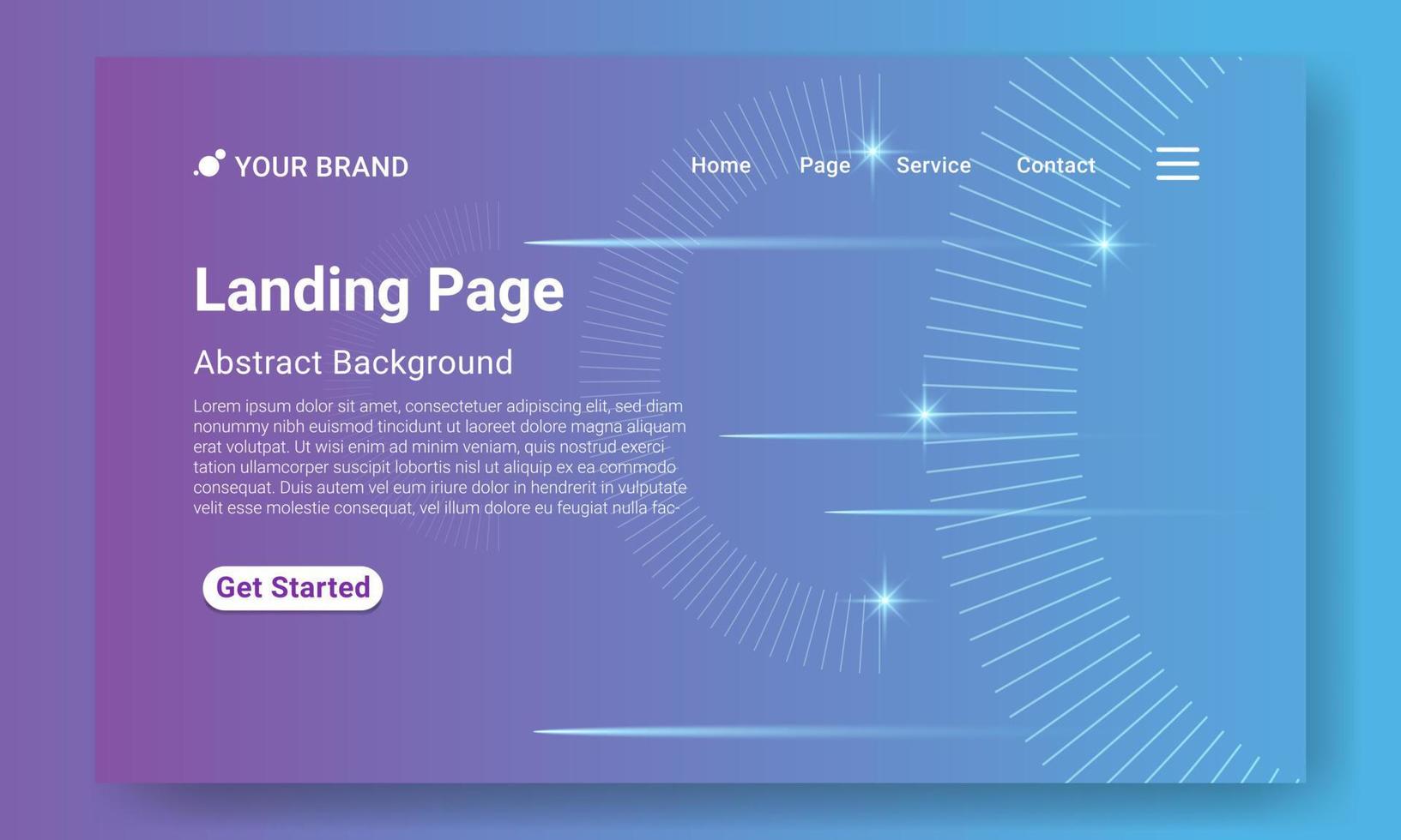 Blue gradient geometric background with dynamic shapes, wave and shooting star element. Modern Landing Page Website Template. Design for website and mobile website development. vector