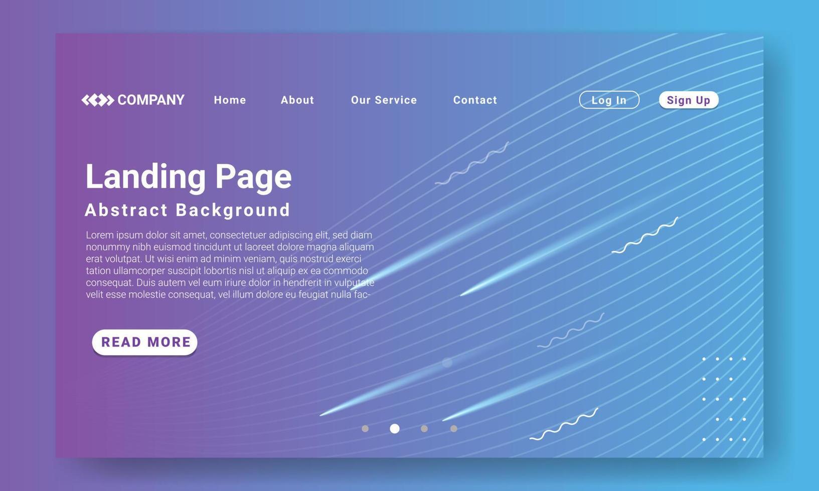 Abstract Landing Page Website Template. Abstract purple gradient geometric background with dynamic shapes, wave and shooting star element. Design for website and mobile website development. vector