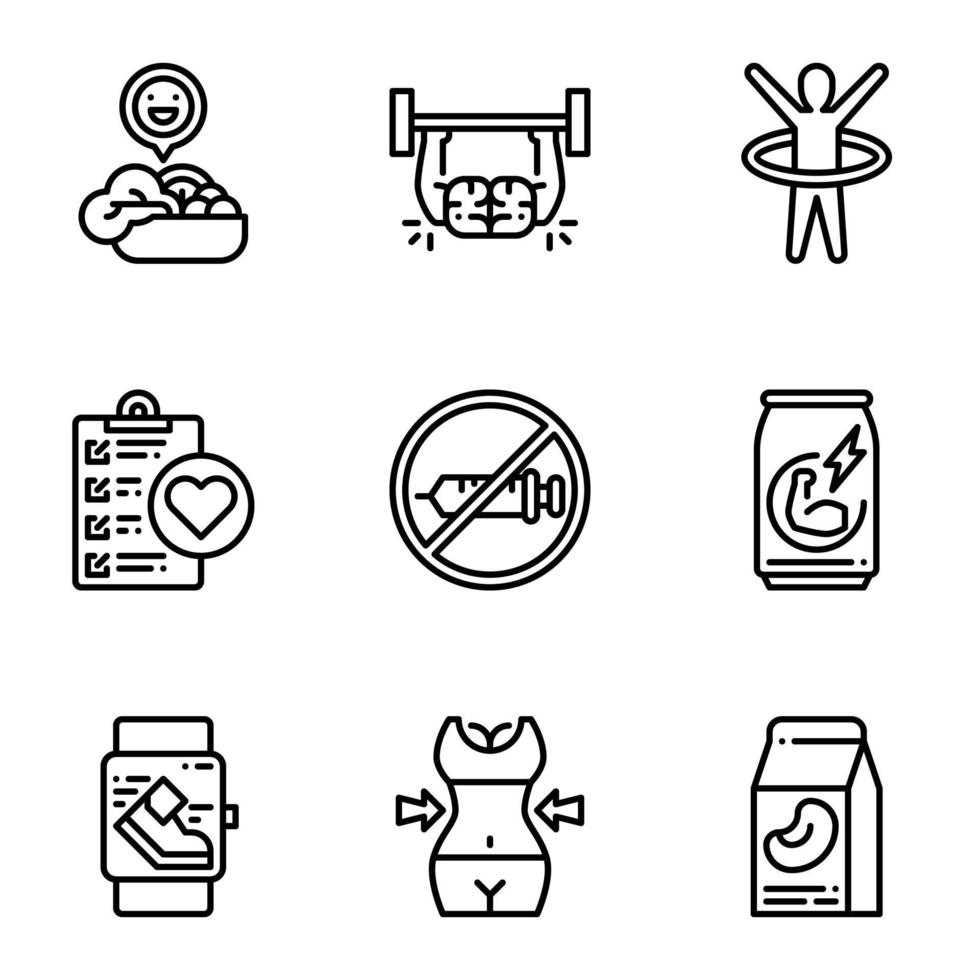 Fitness and healthy outline icon set. vector