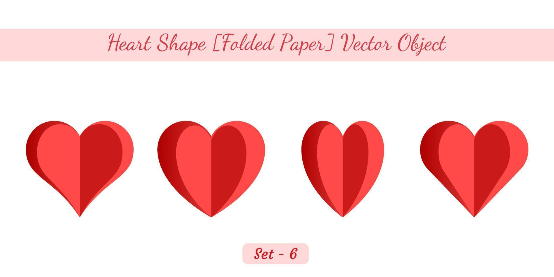 Folded paper Heart object set, Heart shape vector object set created on white background.