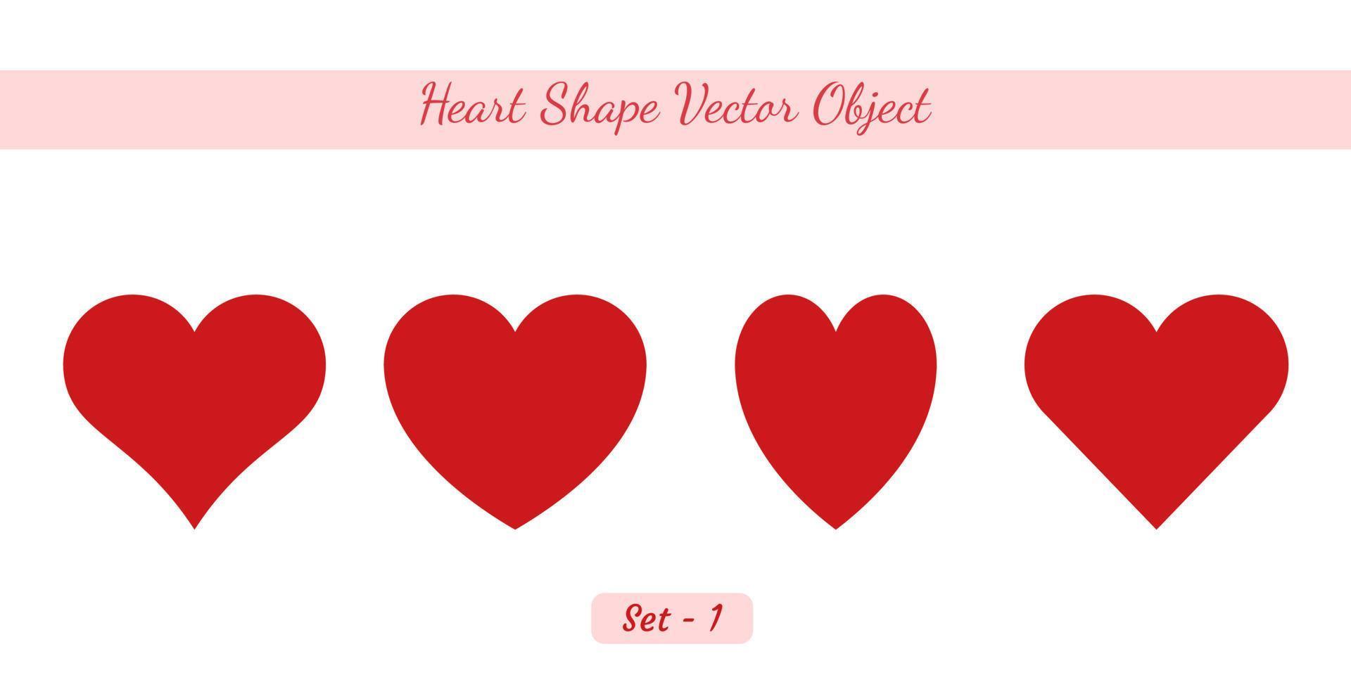 simple flat heart shape object set,  Heart shape vector object set created on white background.