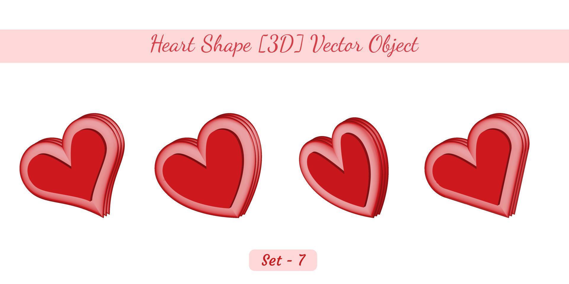 conjunto creativo de objetos de corazón 3d, conjunto de objetos de vector de forma de corazón creado sobre fondo blanco.