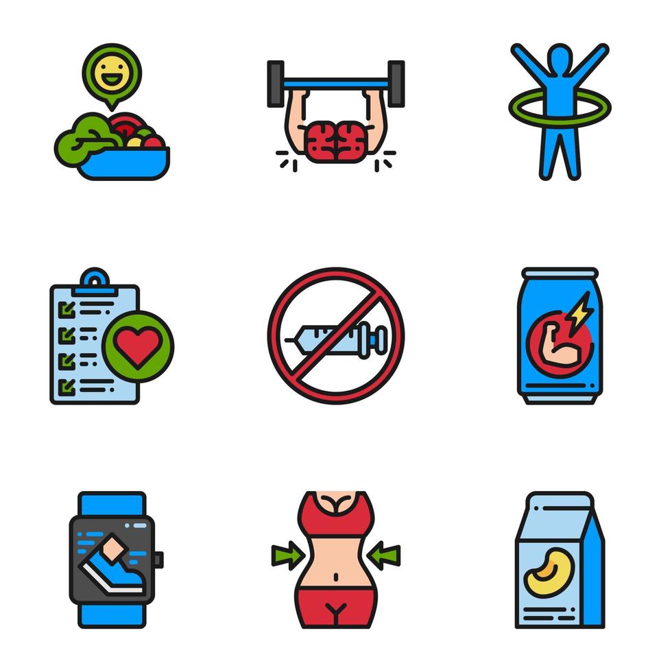 Fitness and healthy filled outline icon set. vector