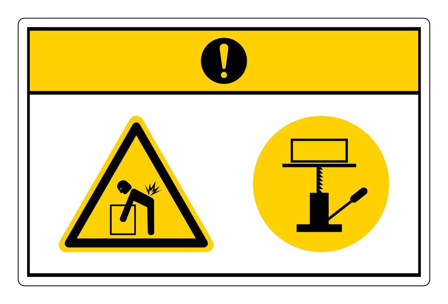Precaución peligro de elevación uso signo de símbolo de elevación mecánica sobre fondo blanco. vector