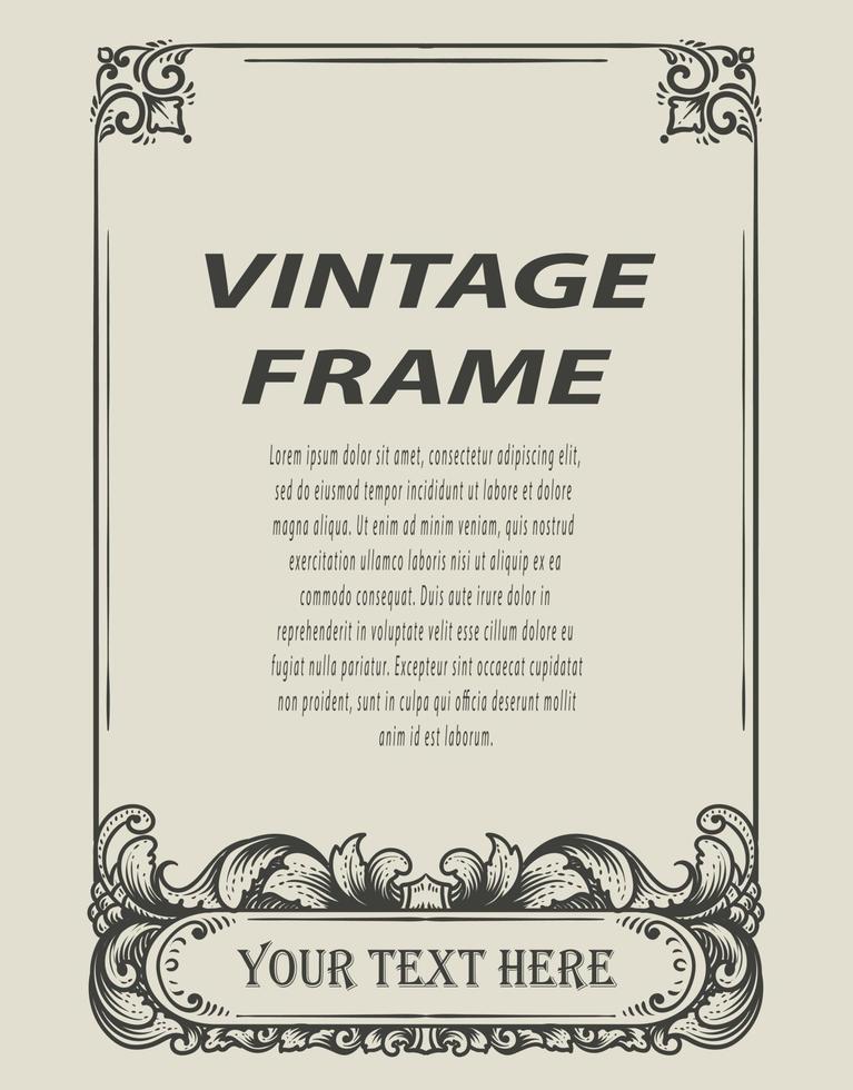 Vintage border frame with engraving ornament vector