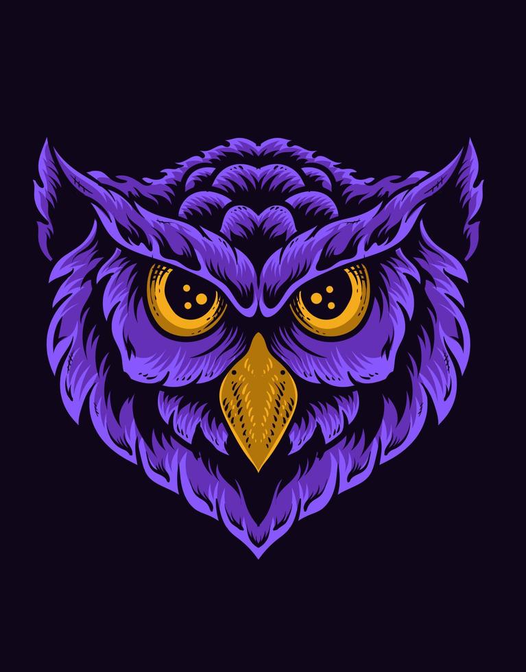 illustration owl bird head on black background vector