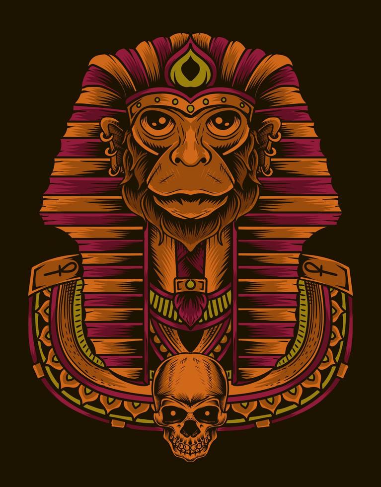 ilustración rey egipto cabeza de mono vector