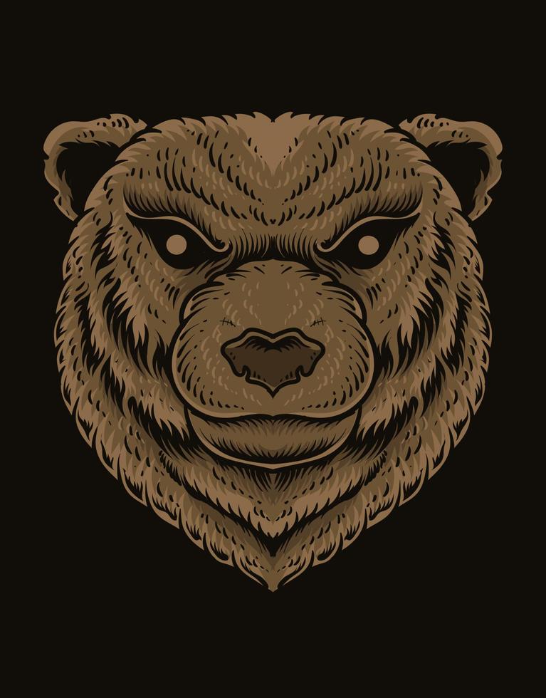 Illustration bear head on black background vector