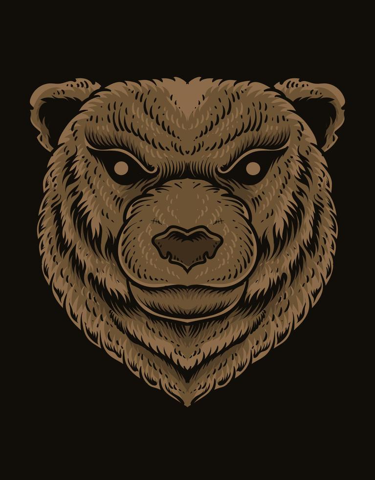 cabeza de oso de ilustración sobre fondo negro vector