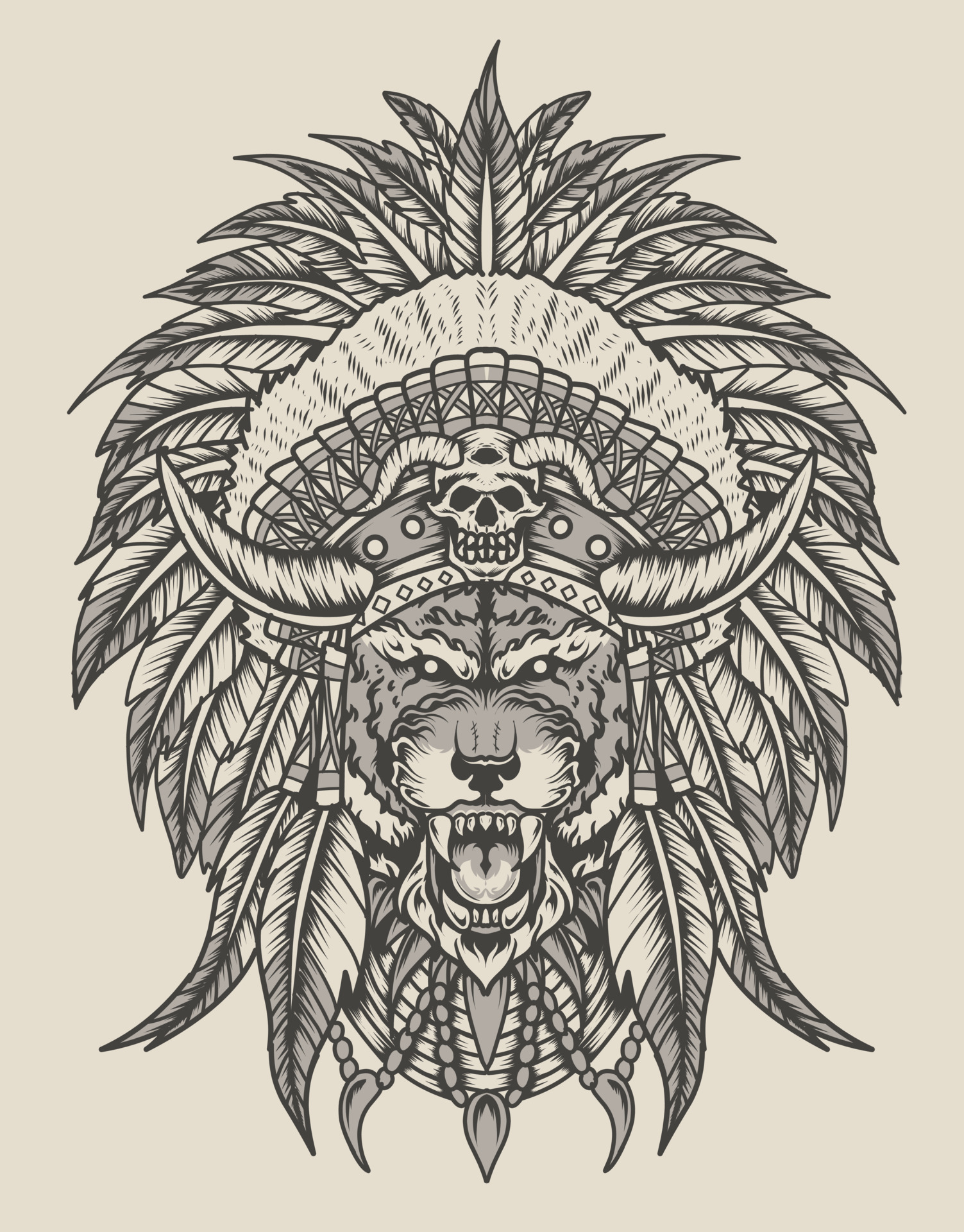 ilustración indio apache tigre estilo monocromo 5306131 Vector en Vecteezy