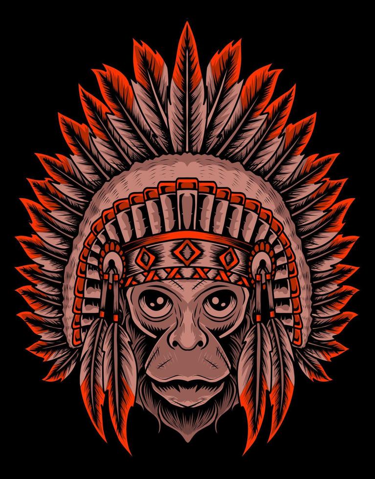 illustration indian apache monkey head vector