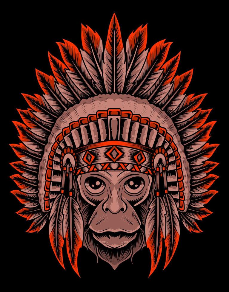 illustration indian apache monkey head vector