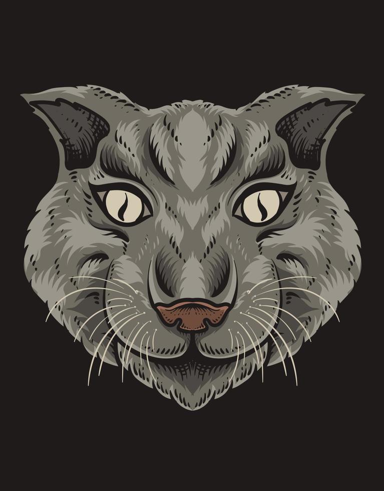 illustration cat head on black background vector