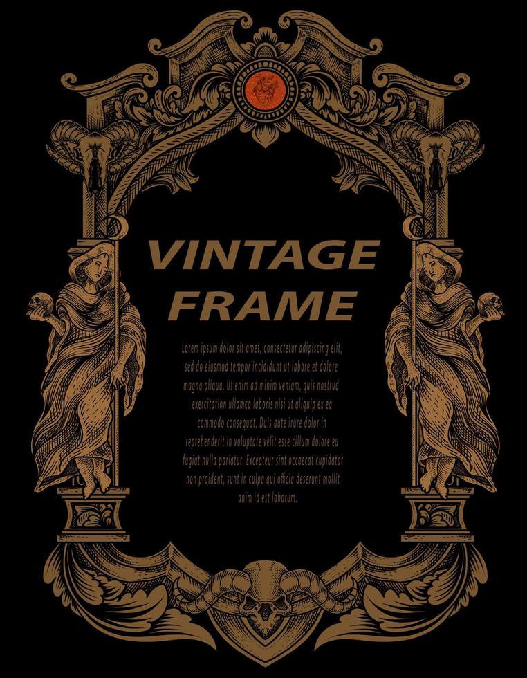 Vintage frames in baroque antique style. engraving retro frames ornament. vector