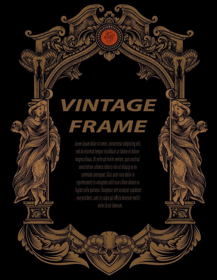 Vintage frames in baroque antique style. engraving retro frames ornament. vector