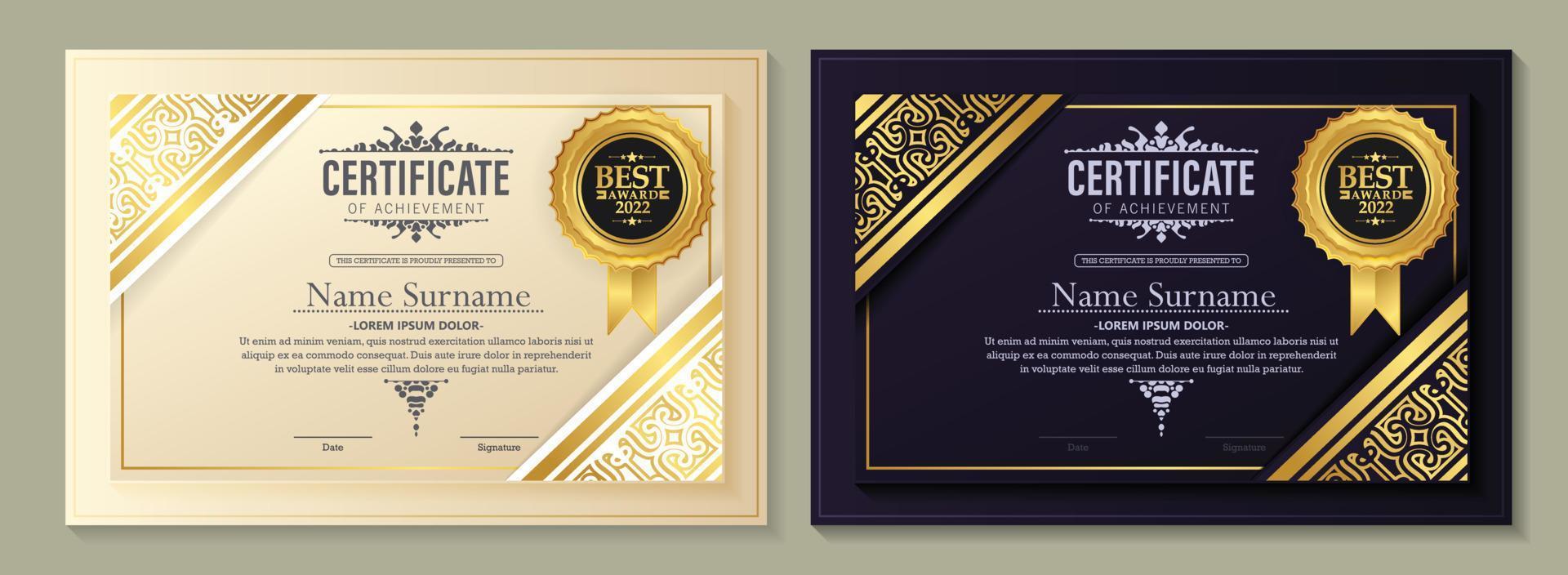 premium golden black certificate template design vector