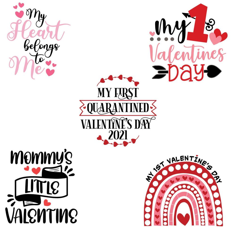 Valentines Day romantic lettering set. Happy Valentine's Day, 14 February holiday greetings. Vector Illustration.