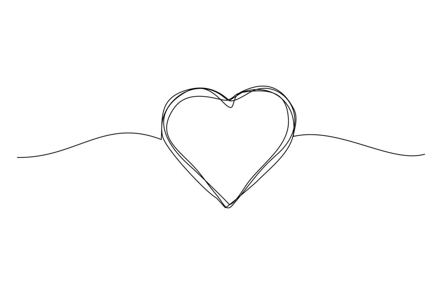 Continuous line drawing of heart love. Single one line art of valentine. Vector illustration