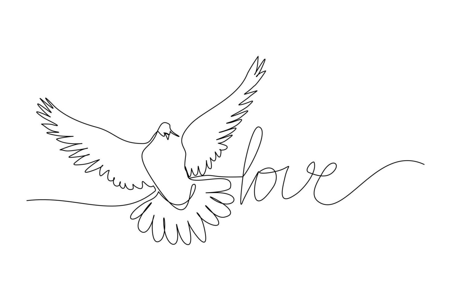 dibujo de línea continua de paloma símbolo de amor y pieza. arte de una sola línea de forma de amor y paloma. ilustración vectorial vector