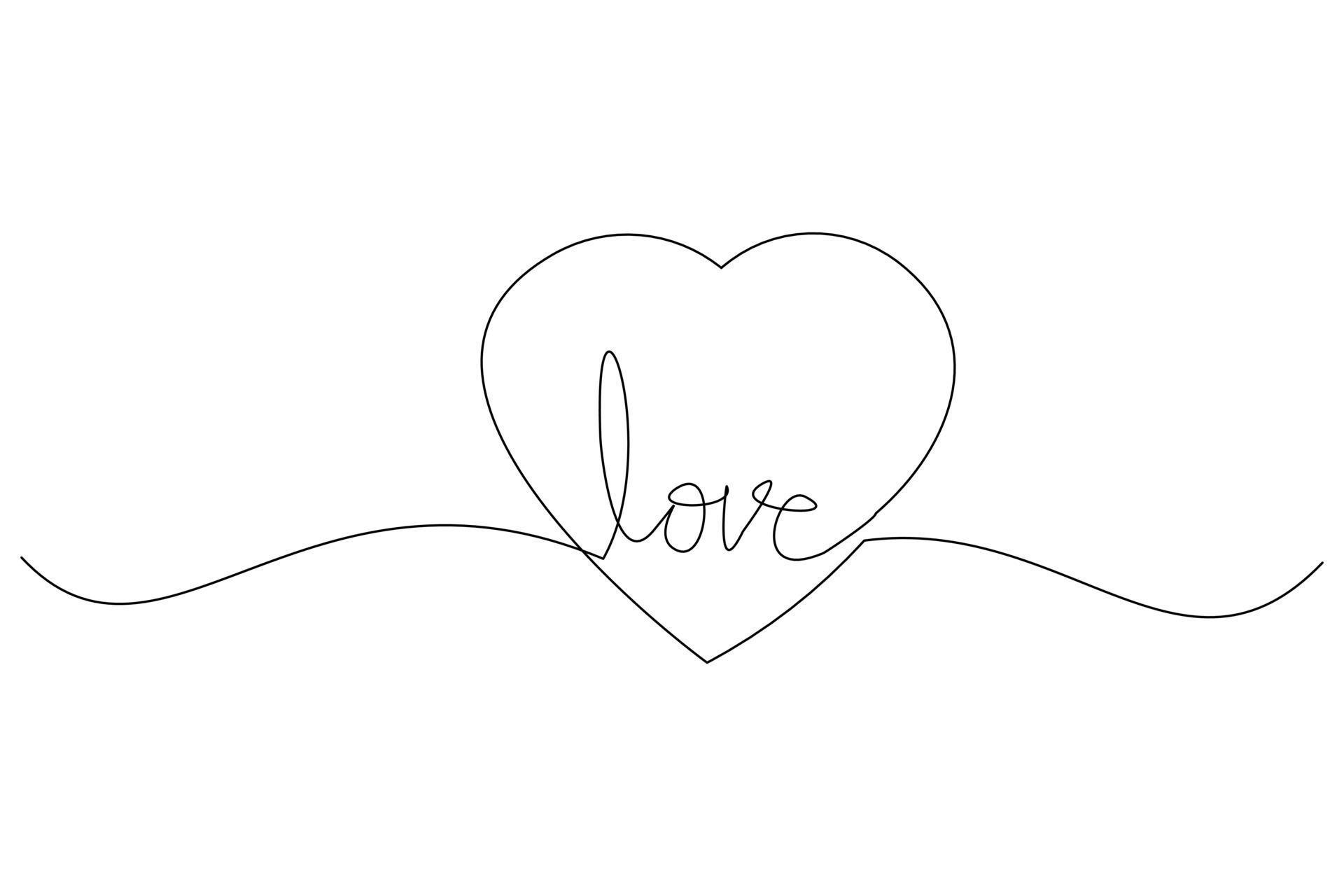 Continuous line drawing of heart love. Single one line art of valentine