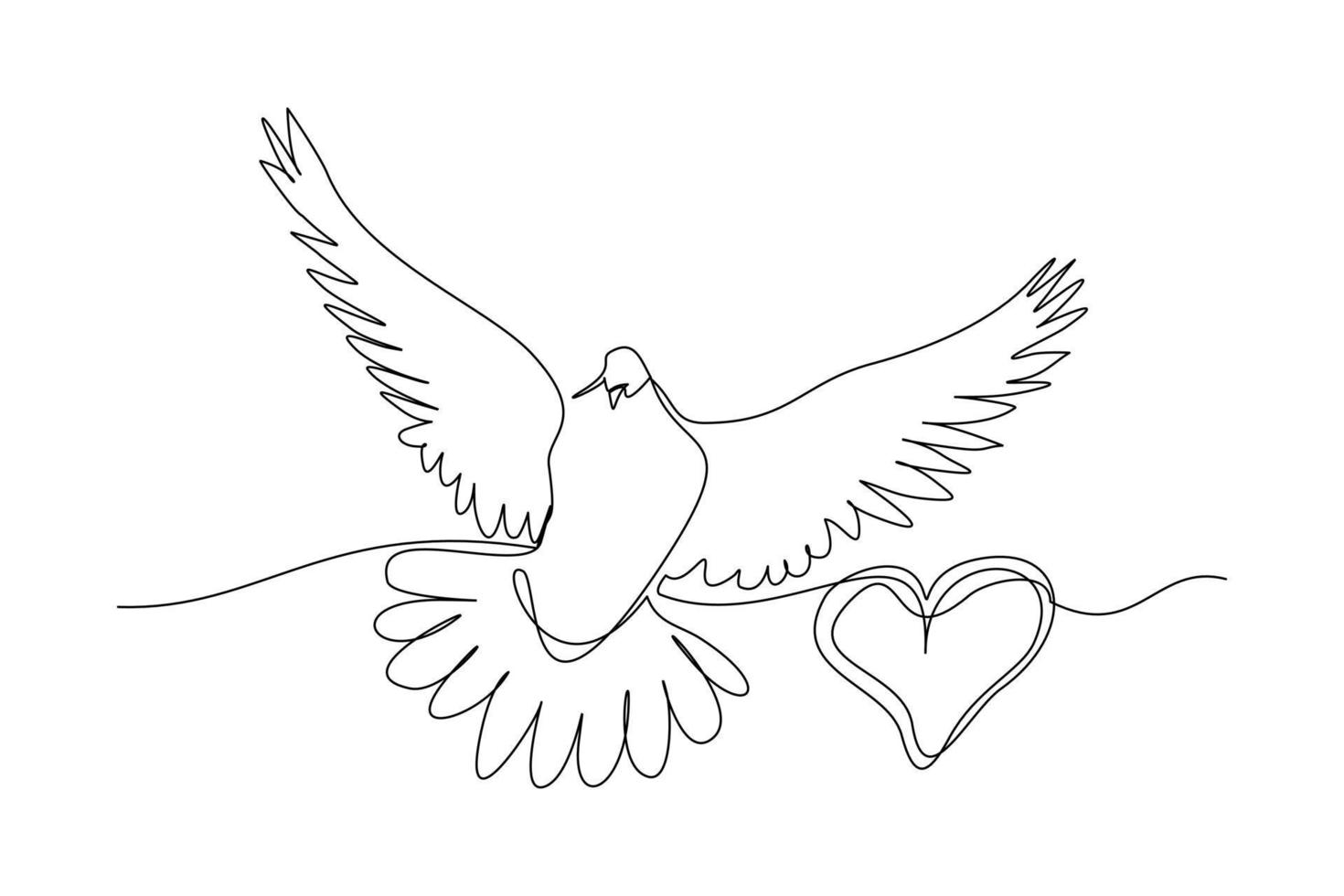 Continuous line drawing of dove symbol of love and piece. Single one line art of shape love and pigeon. vector illustration