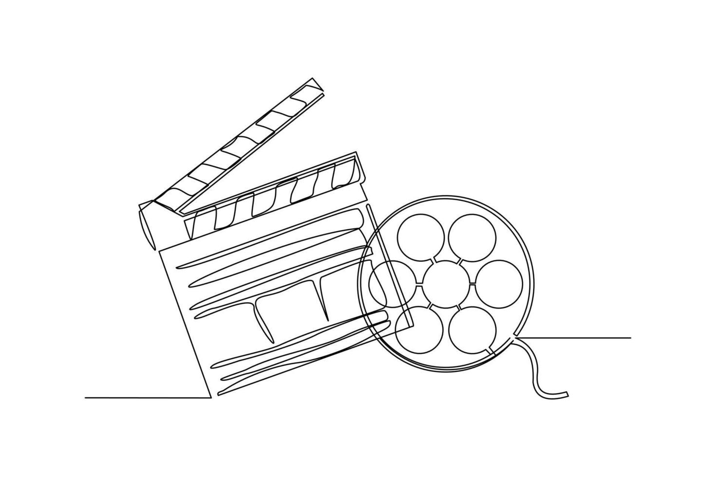 Continuous line drawing of retro old classic movie board clapper and film  reel. One single line art vintage film scene taker item concept design  graphic vector illustration 5306523 Vector Art at Vecteezy