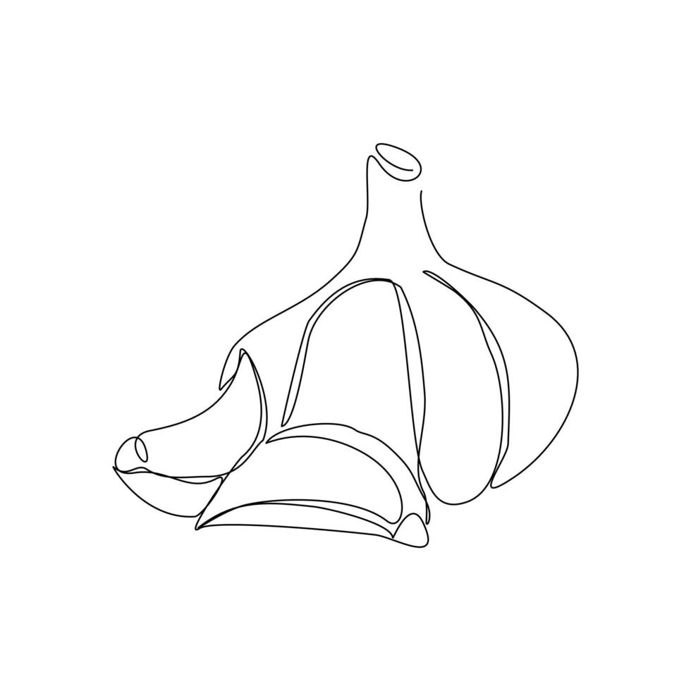 Continuous line drawing of whole healthy organic garlic for plantation logo identity. One line art of fresh cuisine seasoning concept for vegetable icon. Modern single line vector illustration
