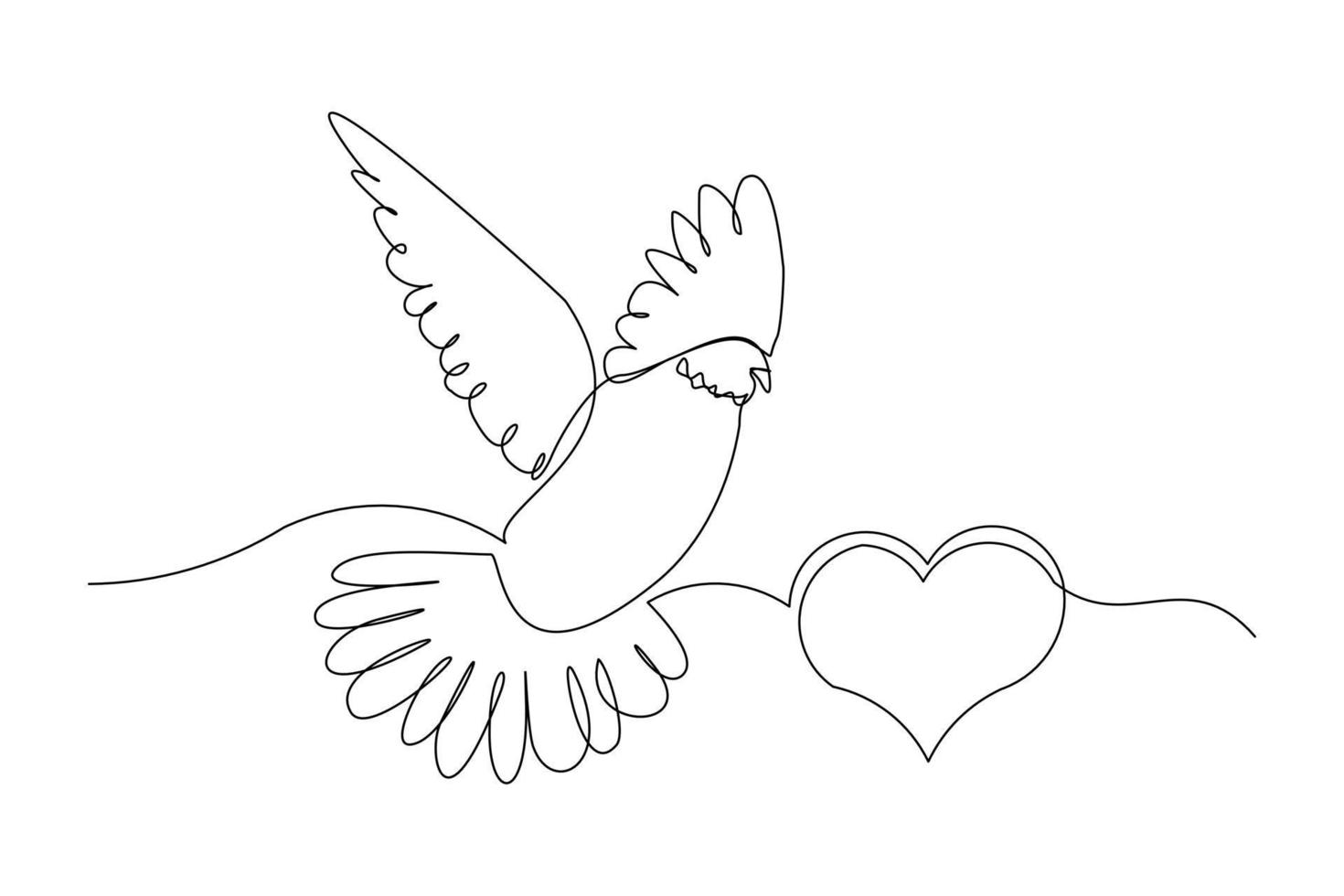 Continuous line drawing of dove symbol of love and piece. Single one line art of shape love and pigeon. vector illustration
