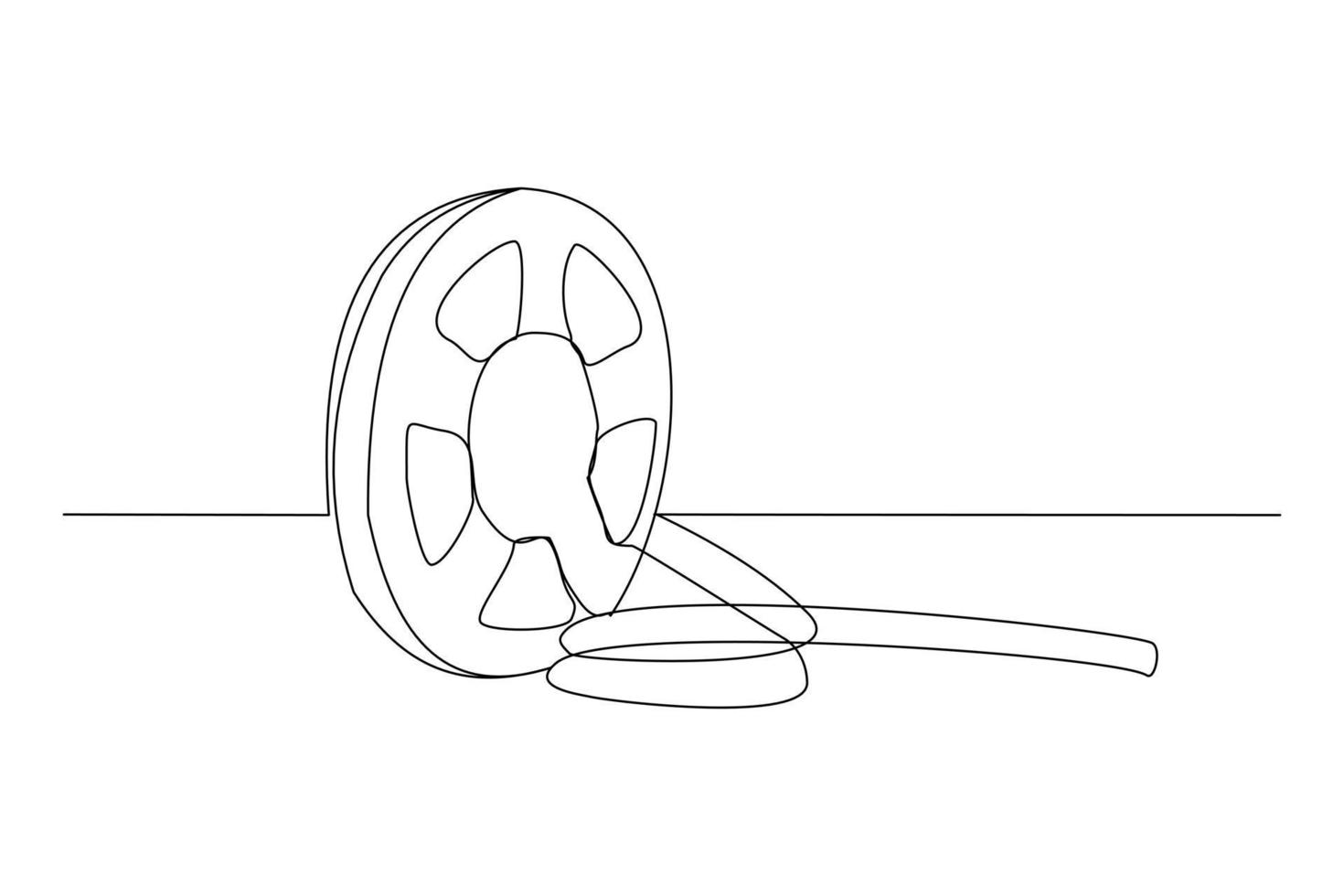Continuous line drawing of retro old classic movie film reel. One single line art vintage film scene taker item concept design graphic vector illustration