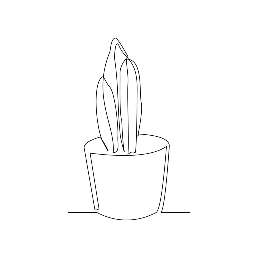 Continuous line drawing of cactus in pot. One lien art isolated white background of potted cactus. Vector illustration