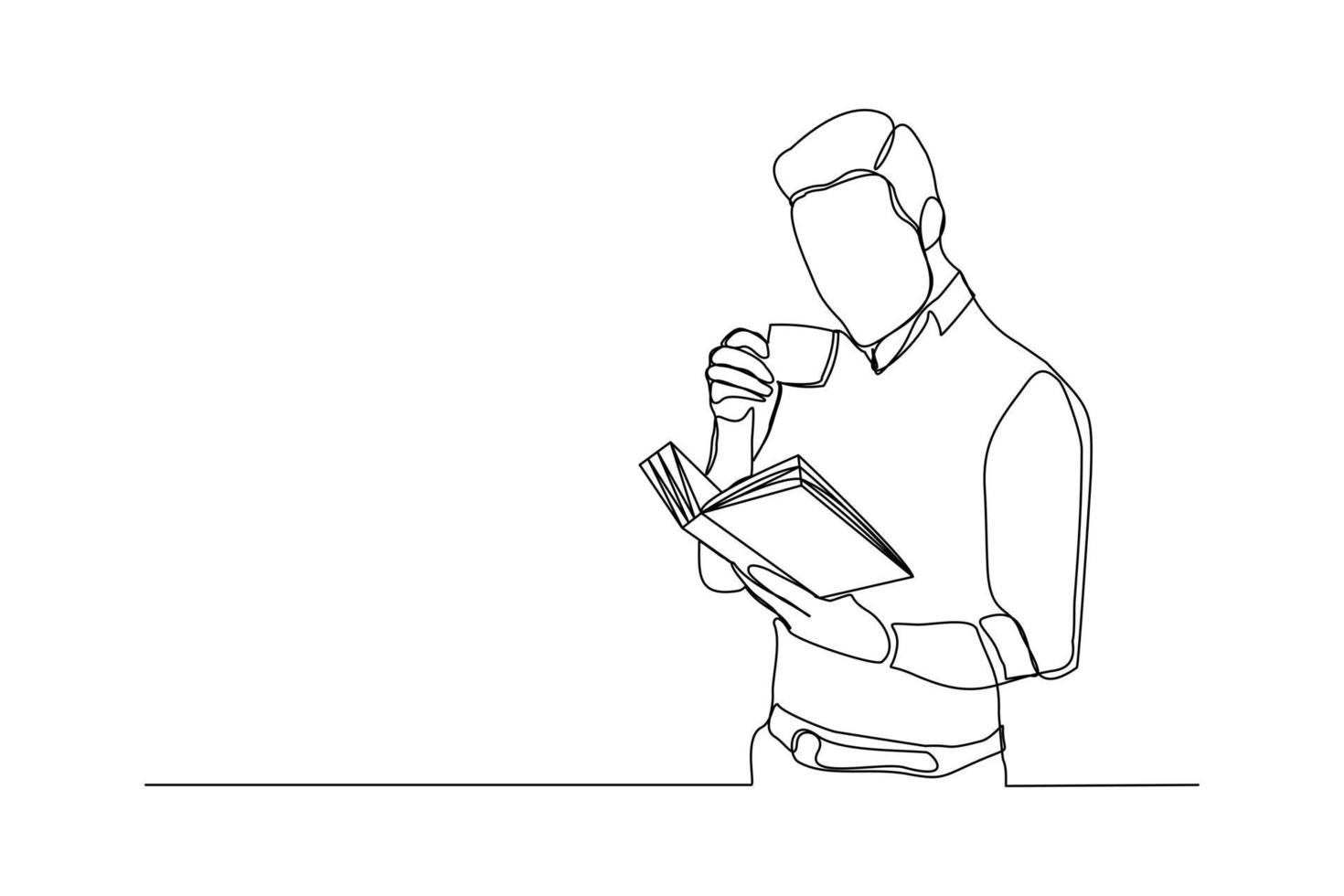 dibujo continuo de un hombre de negocios leyendo un libro y bebiendo una taza de café. arte de una sola línea del estilo de vida del trabajador. ilustración vectorial vector