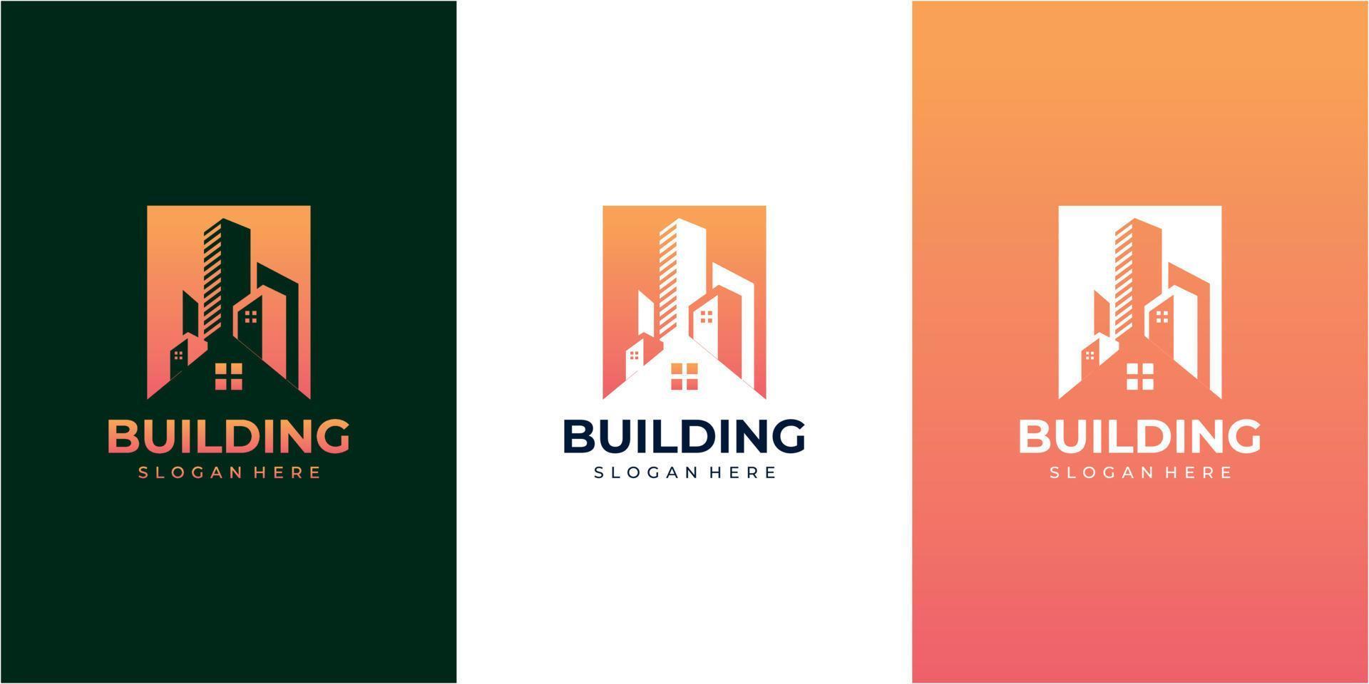 awesome building and house logo design concept gradient orange color