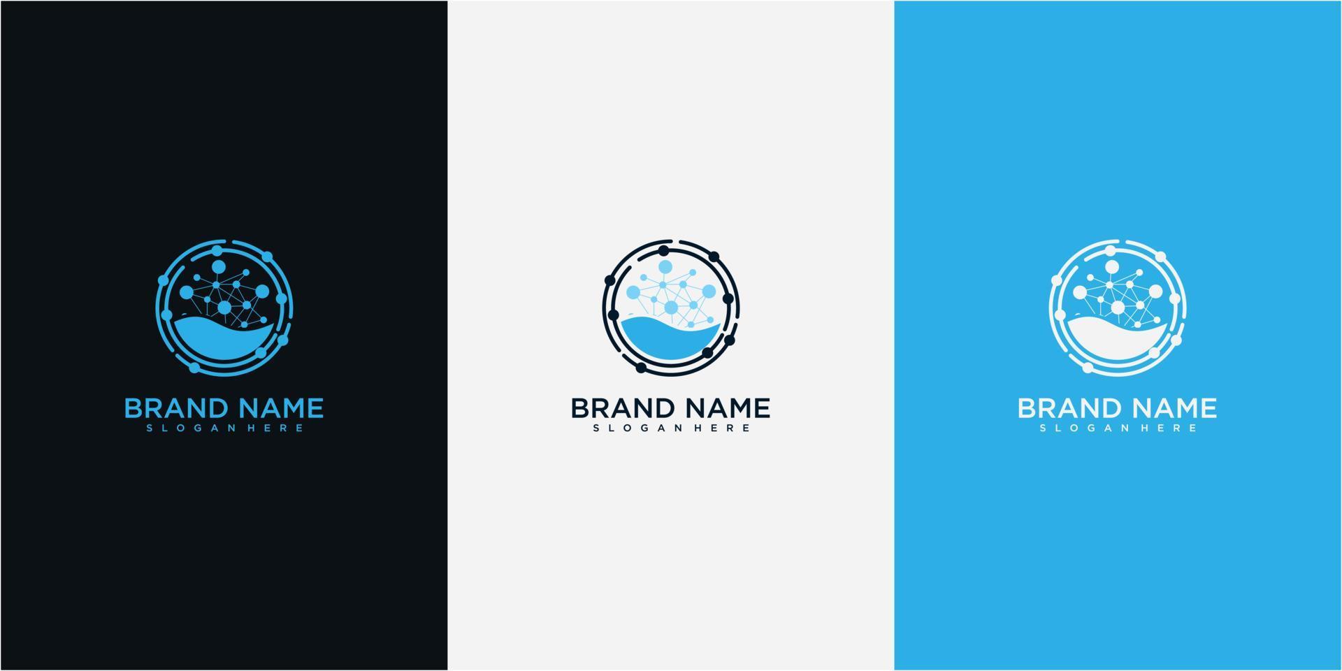 Network circle with water and molecule logo design inspiration. circle logo design, water logo, molecule logo vector