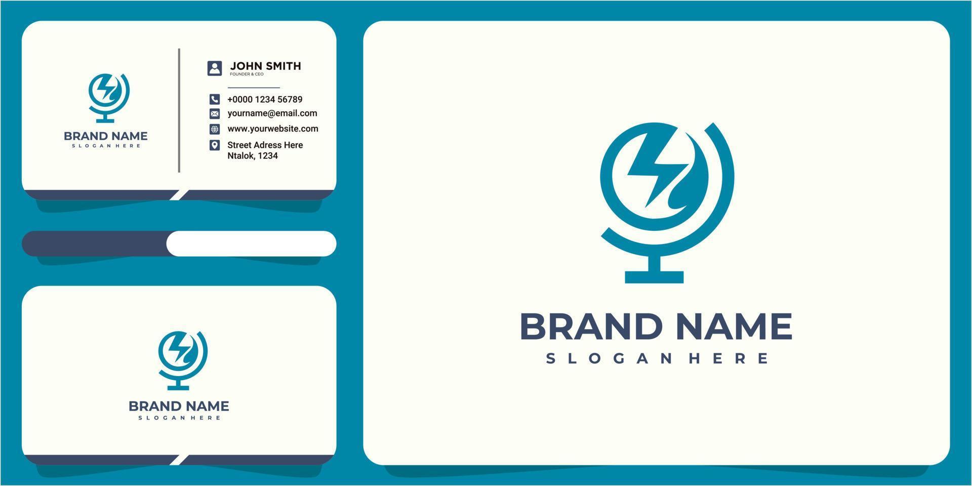 icono de trueno y concepto de diseño de logotipo de hoja con diseño de tarjeta de visita vector
