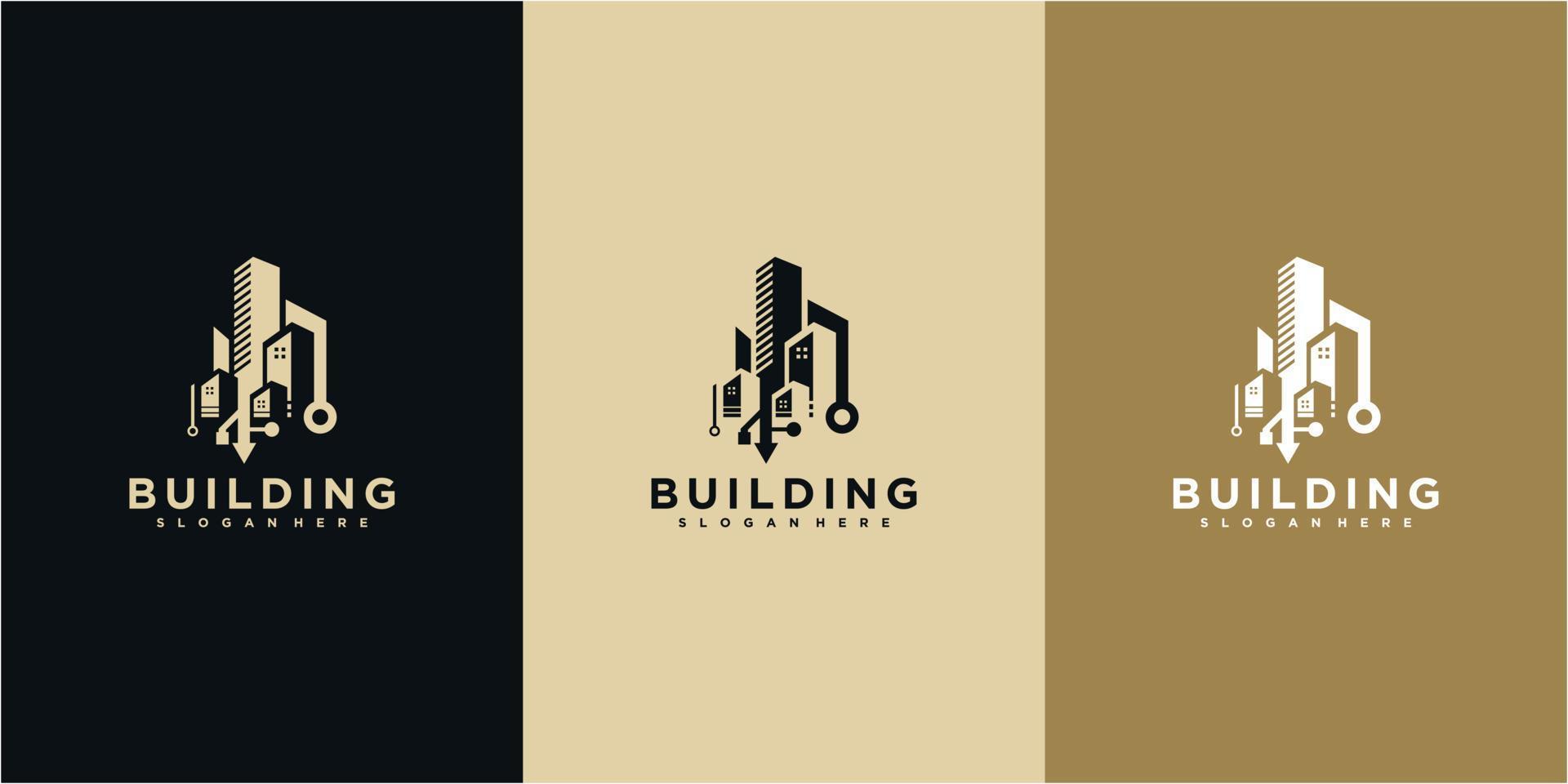 diseño de logotipo de construcción con inspiración de diseño de logotipo de datos de icono. logotipo de edificio, logotipo de datos vector