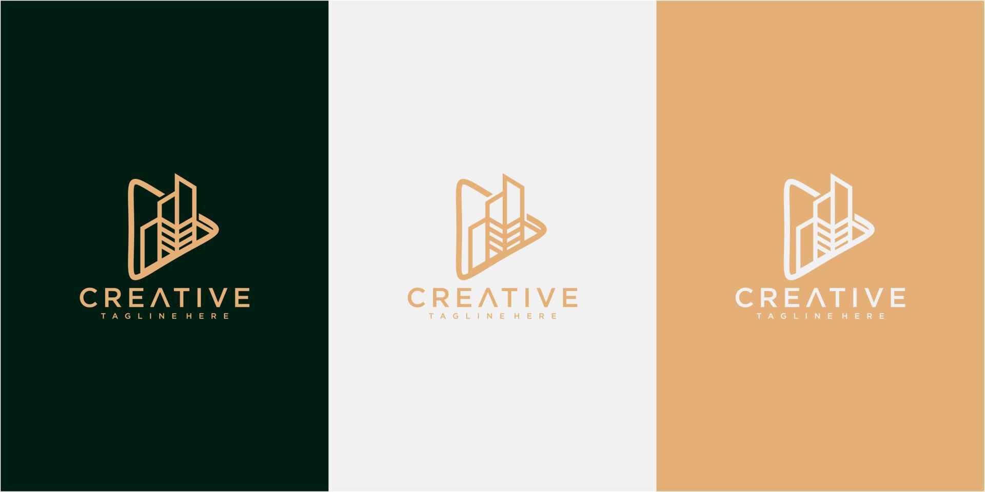 Building media play logo design template. building logo design vector