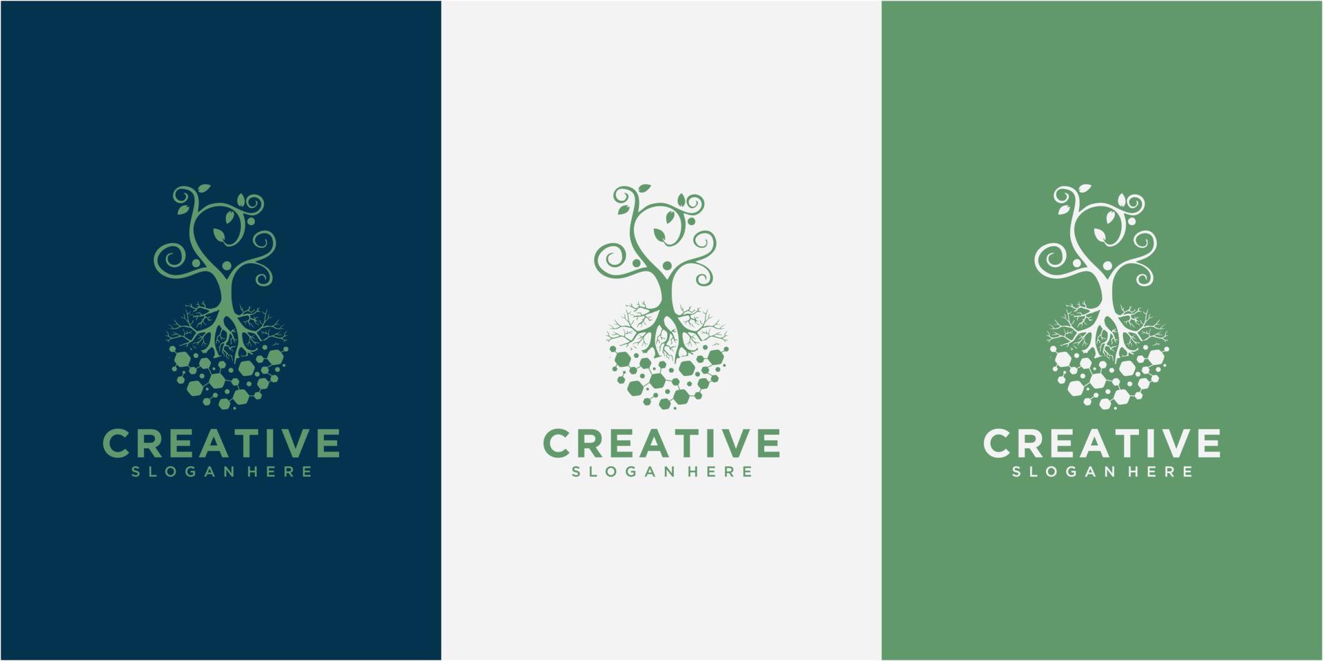 tree with molecule root logo design template. tree logo design, molecule logo vector