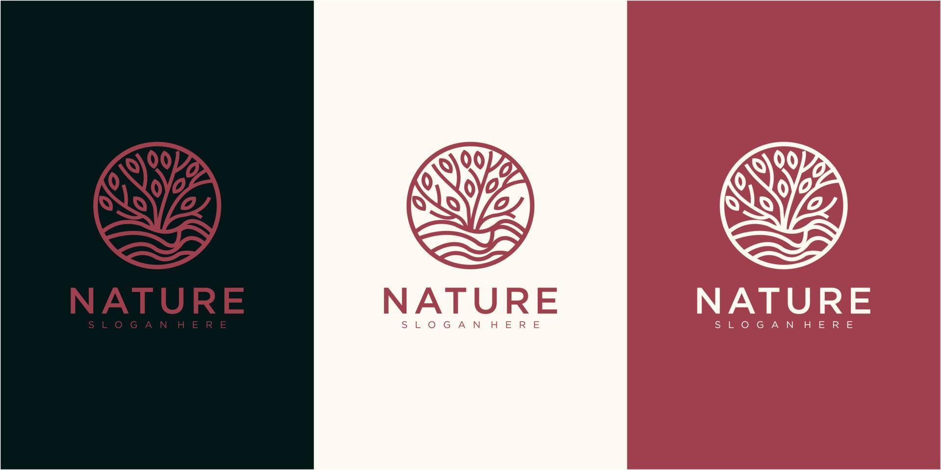 Nature tree oak logo design vector in circle logo design template