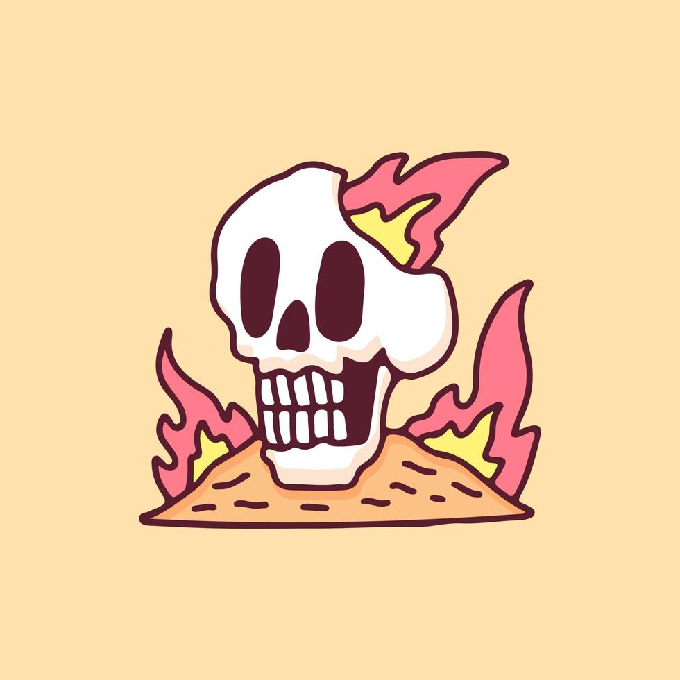 cabeza de calavera de moda en llamas. ilustración para camisetas, afiches, logotipos, pegatinas o prendas de vestir. vector