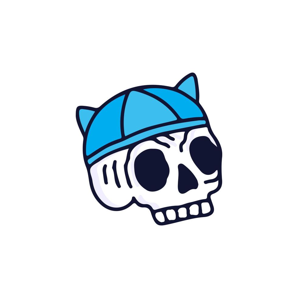 Skull head wearing cat hat. illustration for t shirt, poster, logo, sticker, or apparel merchandise. vector