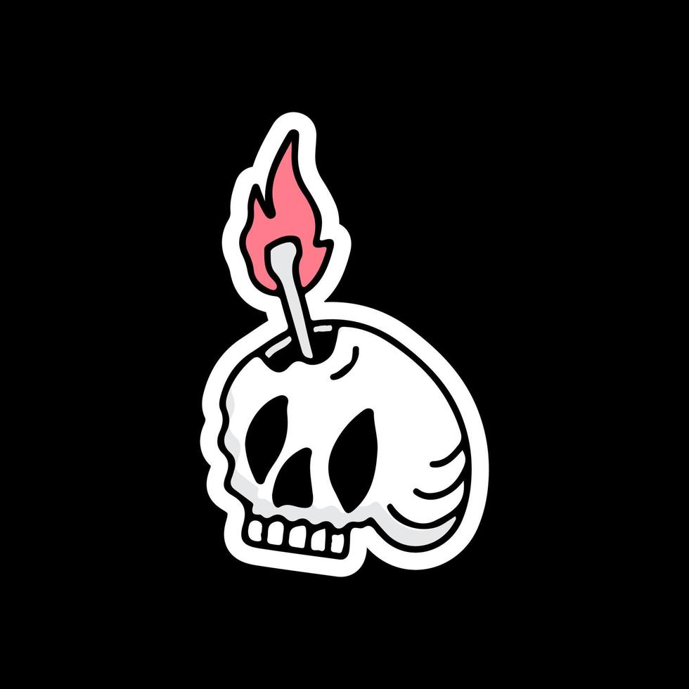 Skull head with bone on fire. illustration for t shirt, poster, logo, sticker, or apparel merchandise. vector